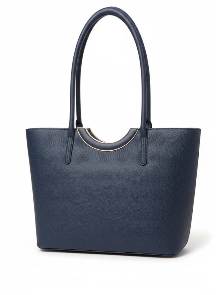 FUMES Women’s Structured Tote Handbag – Premium Textured Leather Finish, Dual Top Handle, Everyday Office & Casual Bag(Blue) - Image 1